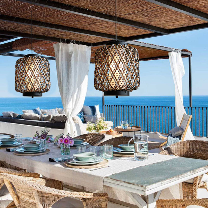 Bamboo Mesh Lantern Pendant Light
