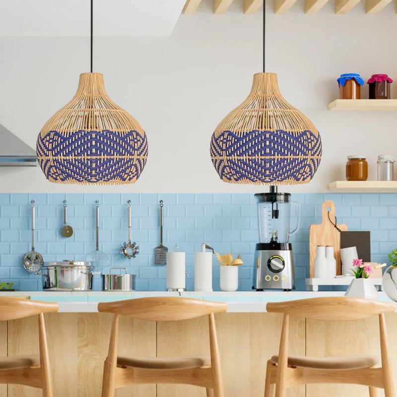 Blue Diamond Weave Rattan Pendant