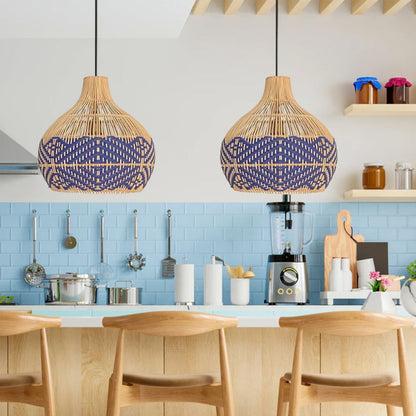 Blue Diamond Weave Rattan Pendant