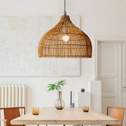 Simple Hand-Woven Rattan Hanging Lamp