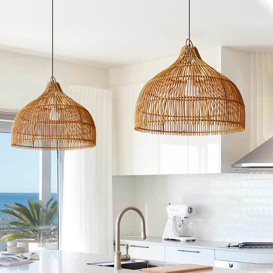 Simple Hand-Woven Rattan Hanging Lamp