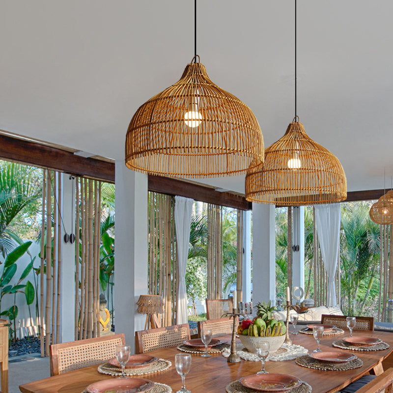 Simple Hand-Woven Rattan Hanging Lamp