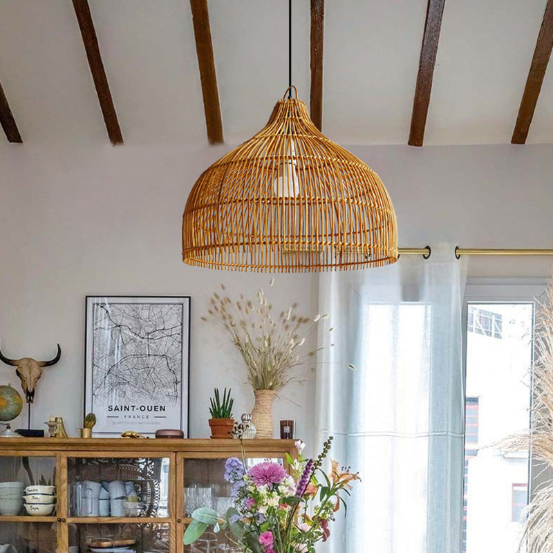 Simple Hand-Woven Rattan Hanging Lamp