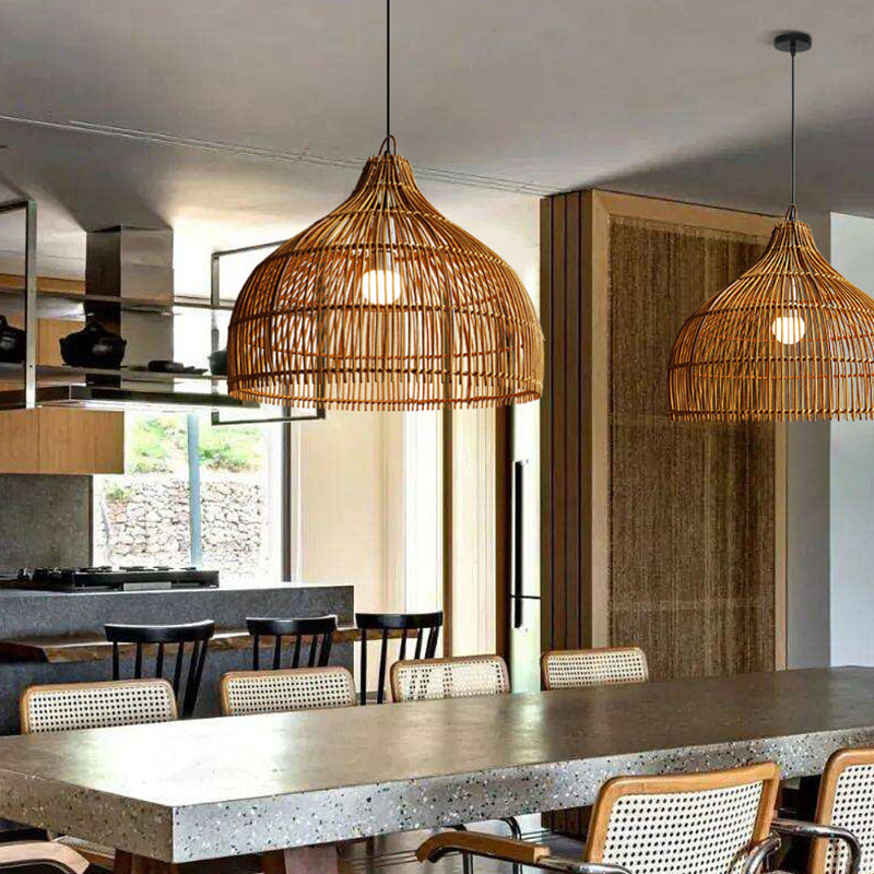 Simple Hand-Woven Rattan Hanging Lamp