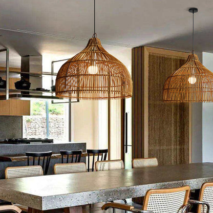 Simple Hand-Woven Rattan Hanging Lamp