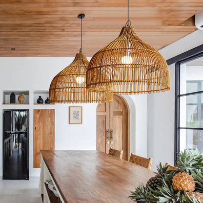 Simple Hand-Woven Rattan Hanging Lamp