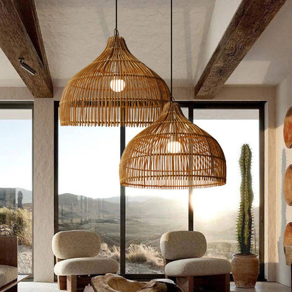 Simple Hand-Woven Rattan Hanging Lamp