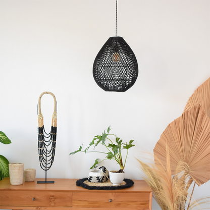Farmhouse Black Rattan Pendant Light