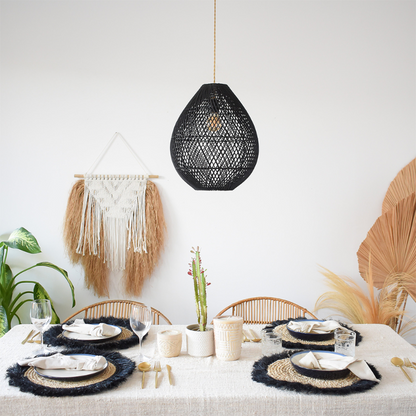 Farmhouse Black Rattan Pendant Light