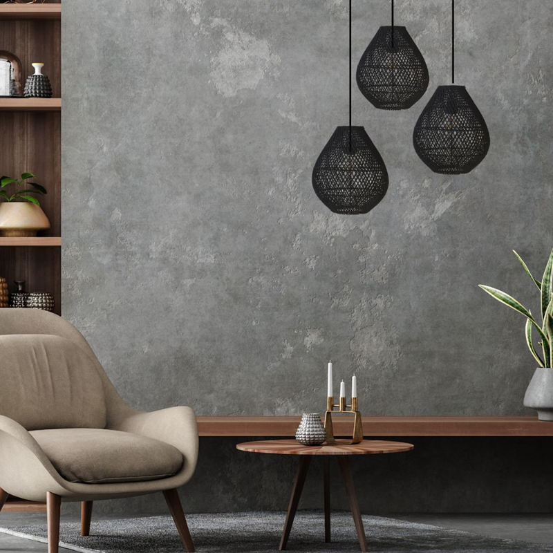 Farmhouse Black Rattan Pendant Light