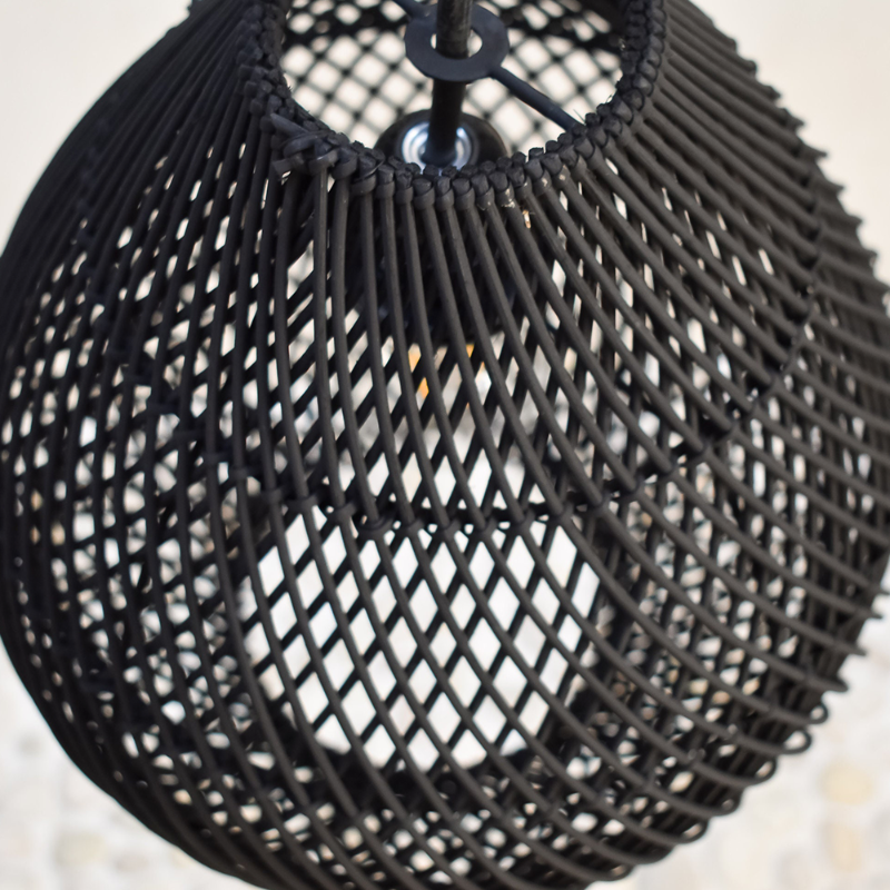 Farmhouse Black Rattan Pendant Light