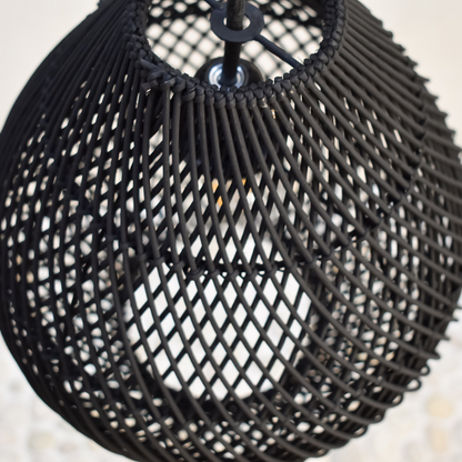 Farmhouse Black Rattan Pendant Light