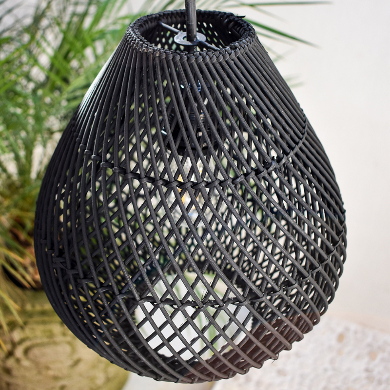 Farmhouse Black Rattan Pendant Light
