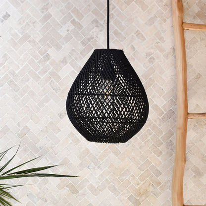 Farmhouse Black Rattan Pendant Light
