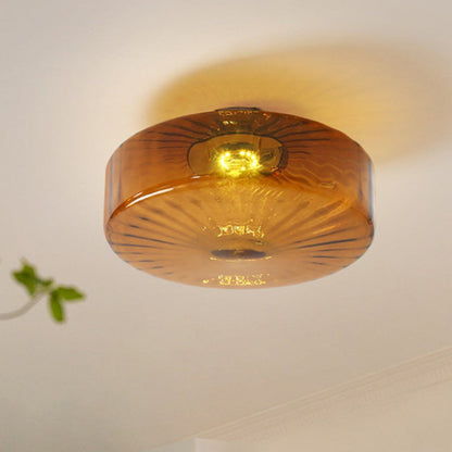 Amber Ribbed Glass Flush Mount Light