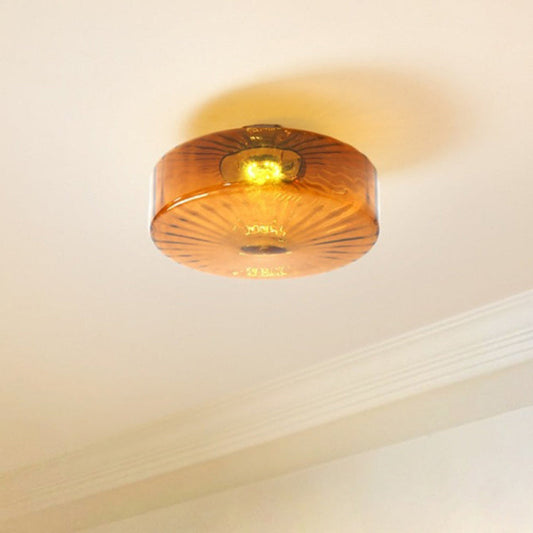 Amber Ribbed Glass Flush Mount Light