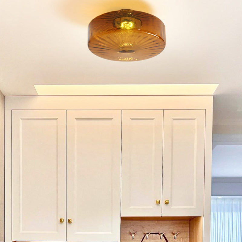 Amber Ribbed Glass Flush Mount Light