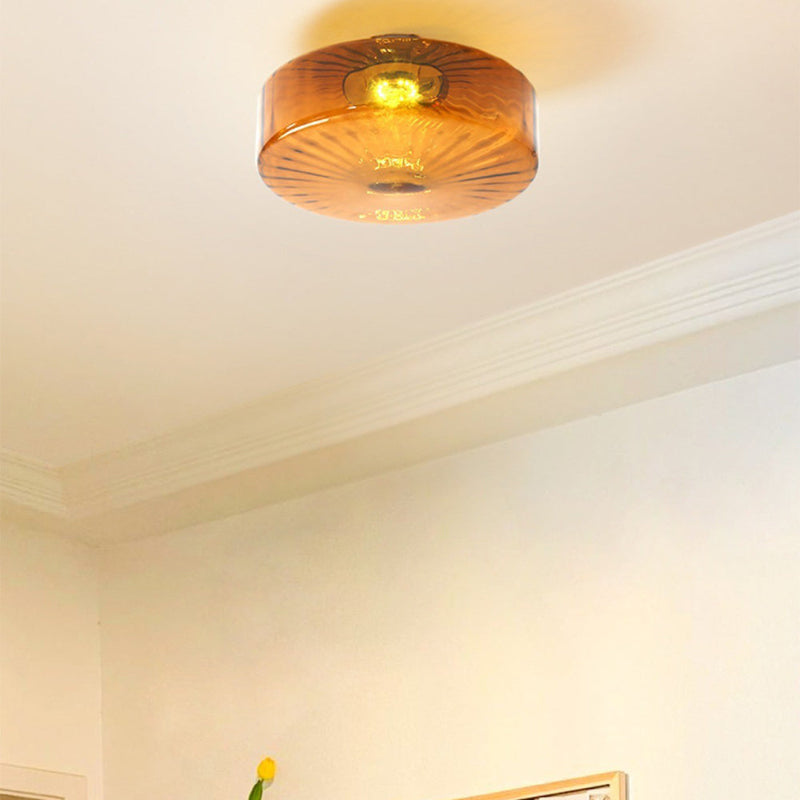 Amber Ribbed Glass Flush Mount Light