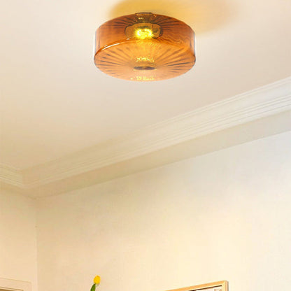 Amber Ribbed Glass Flush Mount Light