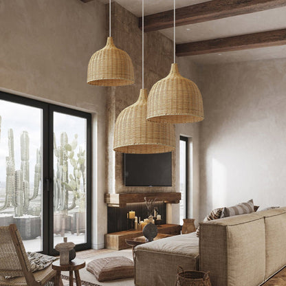 Hand-Woven Rattan Bell Pendant