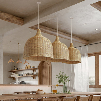 Hand-Woven Rattan Bell Pendant