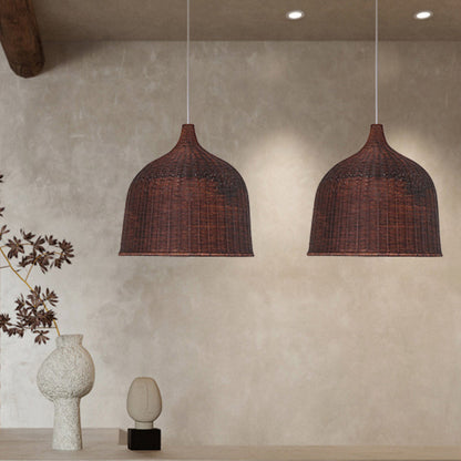 Hand-Woven Rattan Bell Pendant
