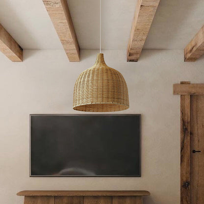 Hand-Woven Rattan Bell Pendant
