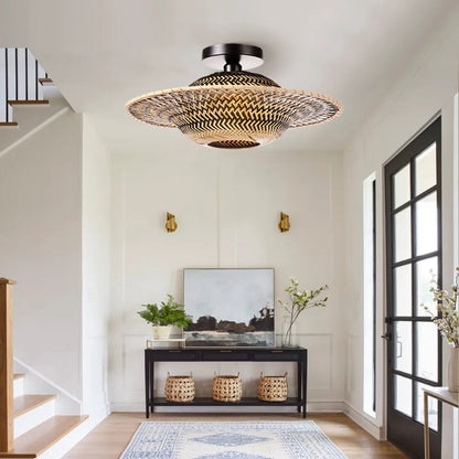 Black Bamboo Flying Saucer Ceiling Light
