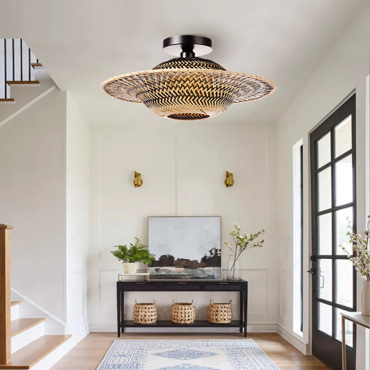 Black Bamboo Flying Saucer Ceiling Light