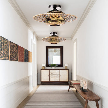 Black Bamboo Flying Saucer Ceiling Light