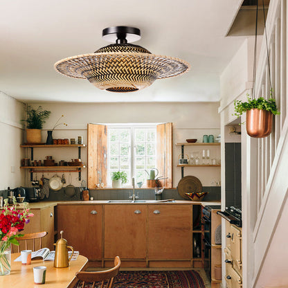 Black Bamboo Flying Saucer Ceiling Light