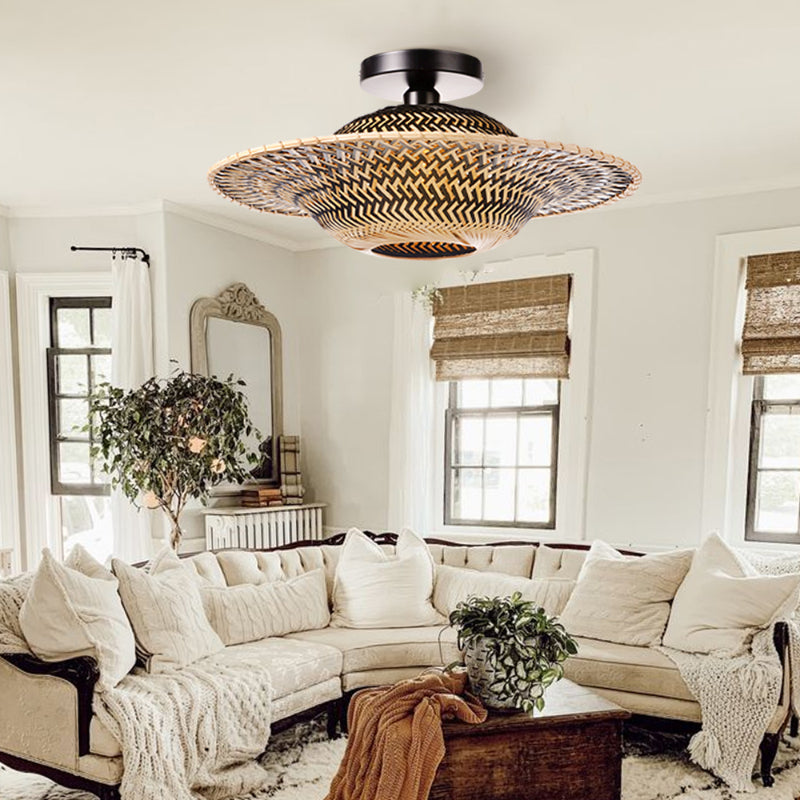 Black Bamboo Flying Saucer Ceiling Light