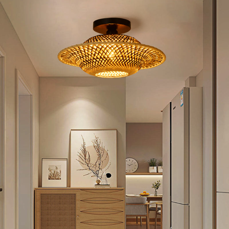 Black Bamboo Flying Saucer Ceiling Light
