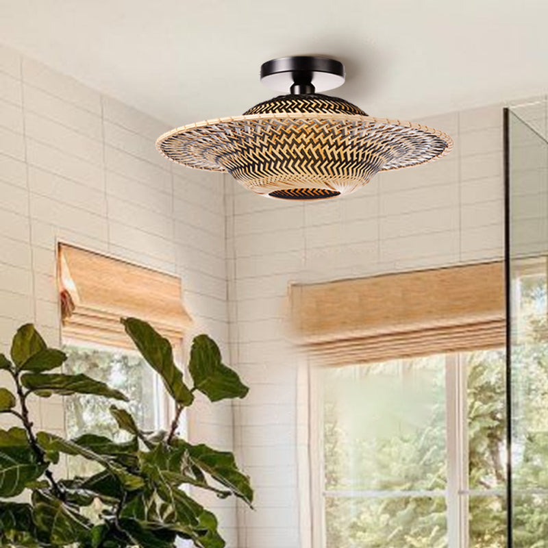Black Bamboo Flying Saucer Ceiling Light