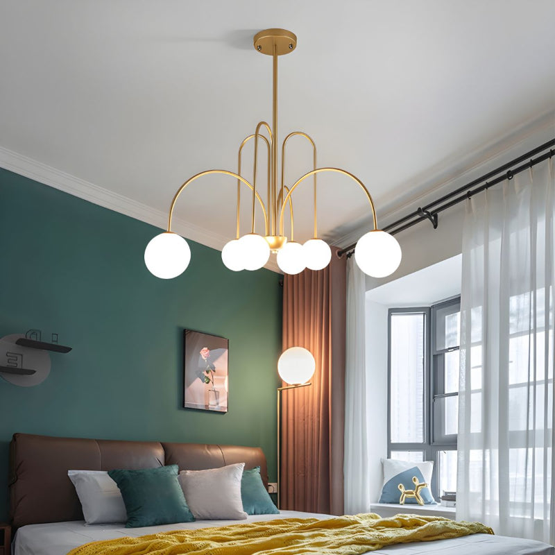 Gooseneck Opal Globe Chandelier