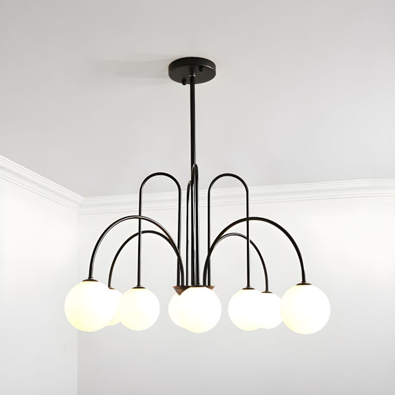 Gooseneck Opal Globe Chandelier