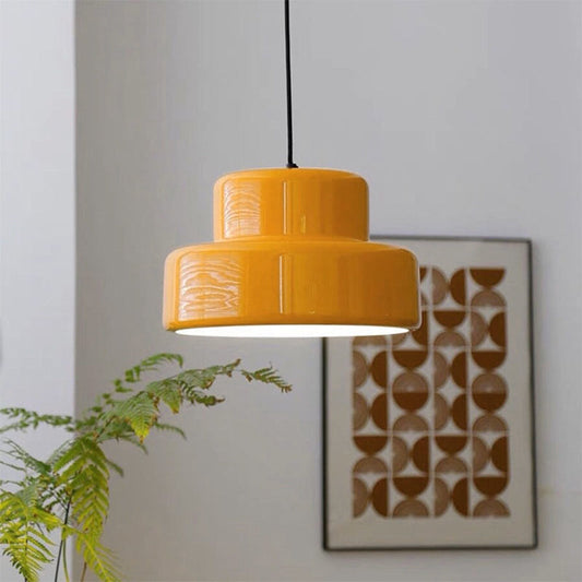 Modern Style Cylindrical Shade Metal Hanging Light in Orange-[Modern pendant lighting for bedroom and living space]-Demolights UK