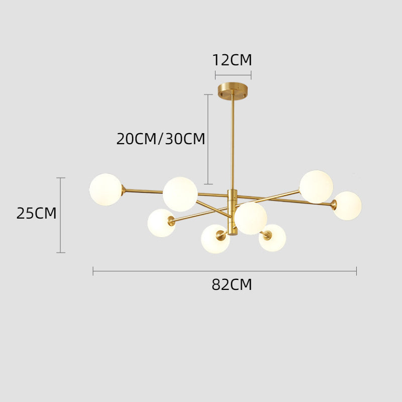 Gold Sputnik Chandelier with Milk Glass Globes
