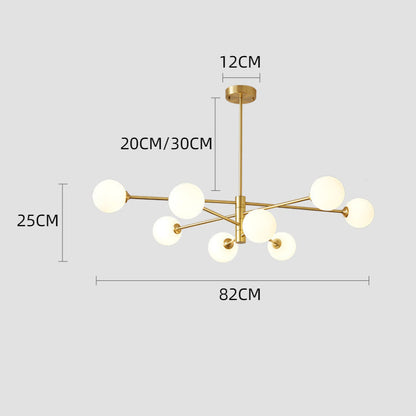 Gold Sputnik Chandelier with Milk Glass Globes