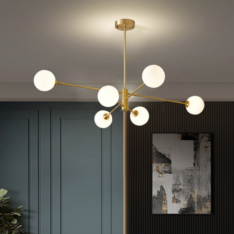 6-Light Brass Sputnik Chandelier-[Modern pendant lighting for bedroom and living space]-Demolights UK