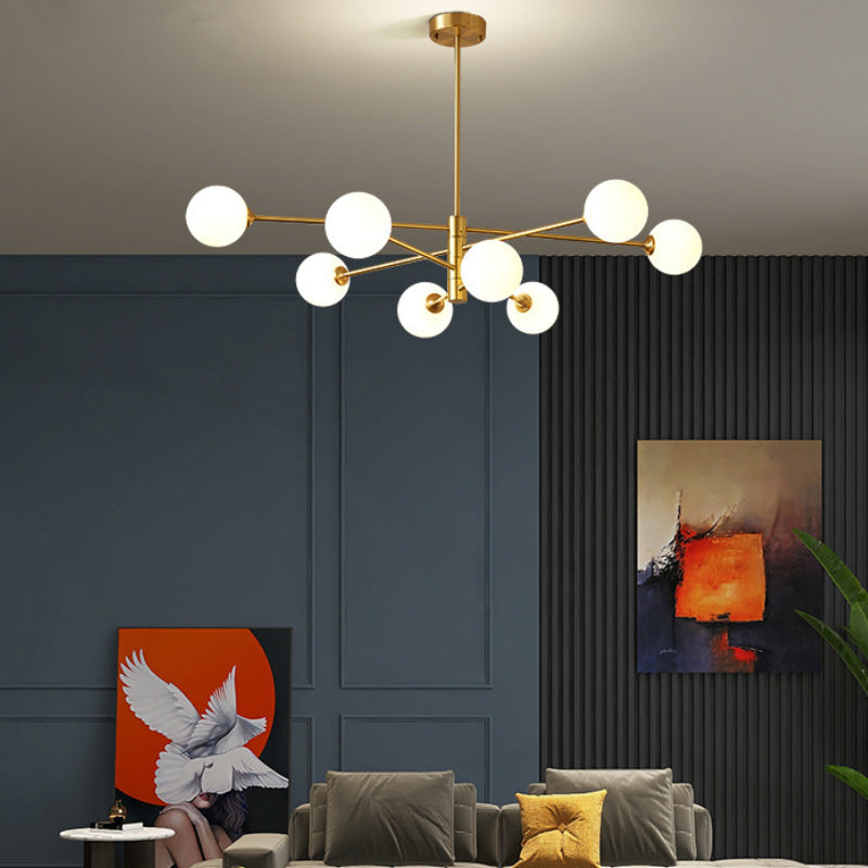 Gold Sputnik Chandelier with Milk Glass Globes