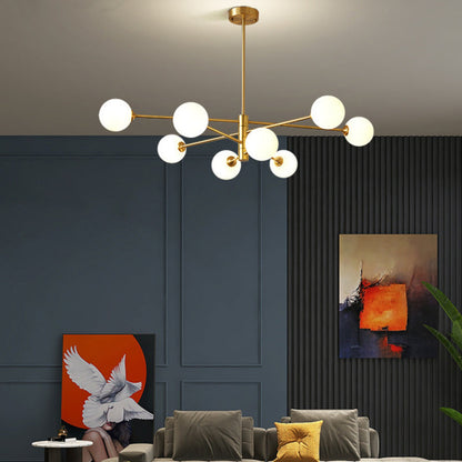 Gold Sputnik Chandelier with Milk Glass Globes