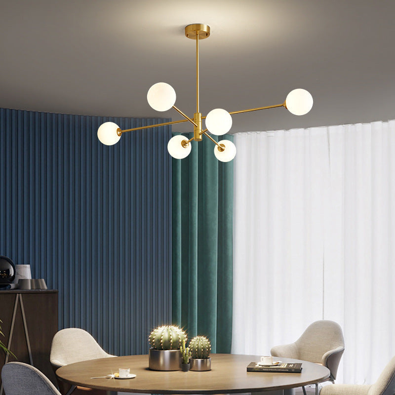 Gold Sputnik Chandelier with Milk Glass Globes