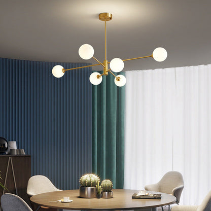 Gold Sputnik Chandelier with Milk Glass Globes