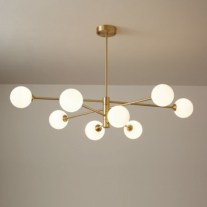 Gold Sputnik Chandelier with Milk Glass Globes