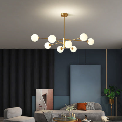 Gold Sputnik Chandelier with Milk Glass Globes