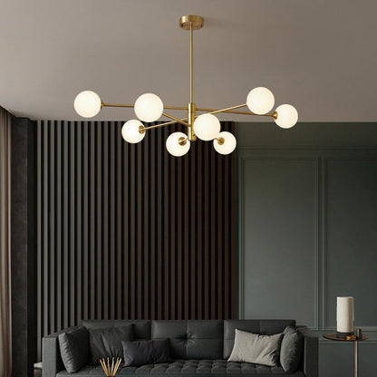 Gold Sputnik Chandelier with Milk Glass Globes