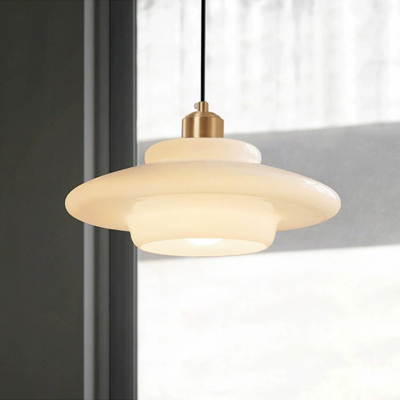 Mid-Century Opal Glass Mushroom Pendant