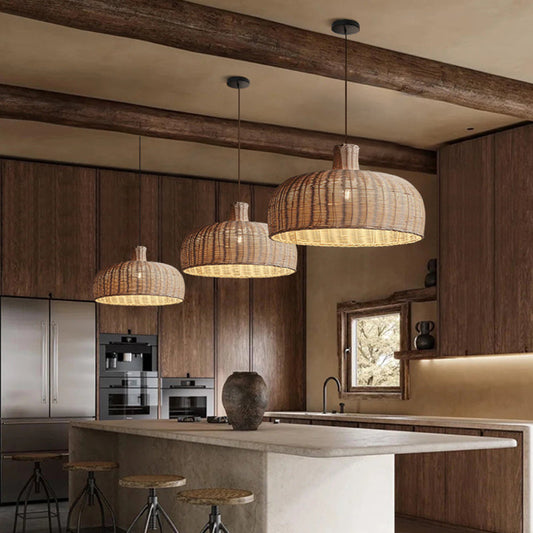 Retro Handwoven Rattan Dome Chandelier