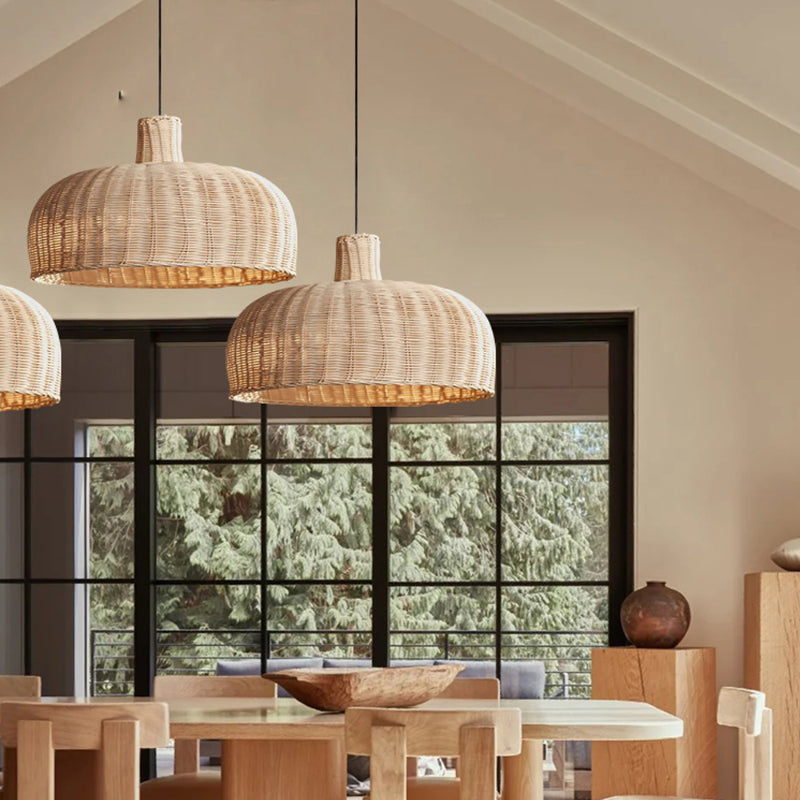 Retro Handwoven Rattan Dome Chandelier
